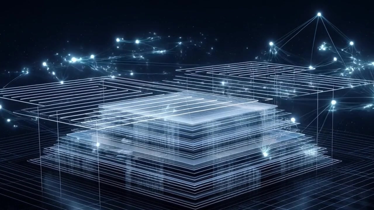 Abstract Digital Data Structure with Glowing Network Connections