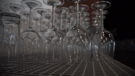 Close-Up-Footage-Of-Wine-Glasses-Stacked-In-A-Restaurant