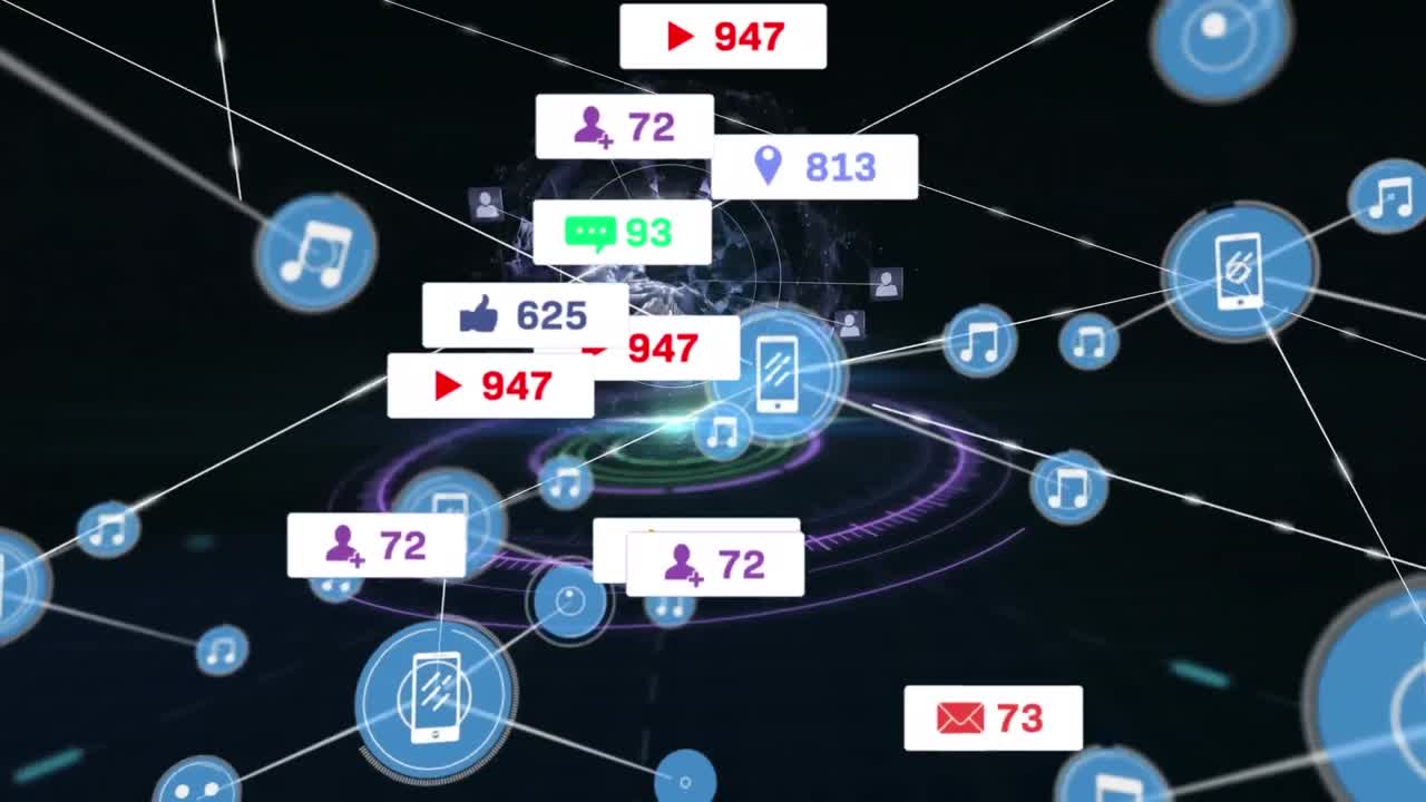 전 세계 미디어 아이콘과의 연결 네트워크의 애니메이션