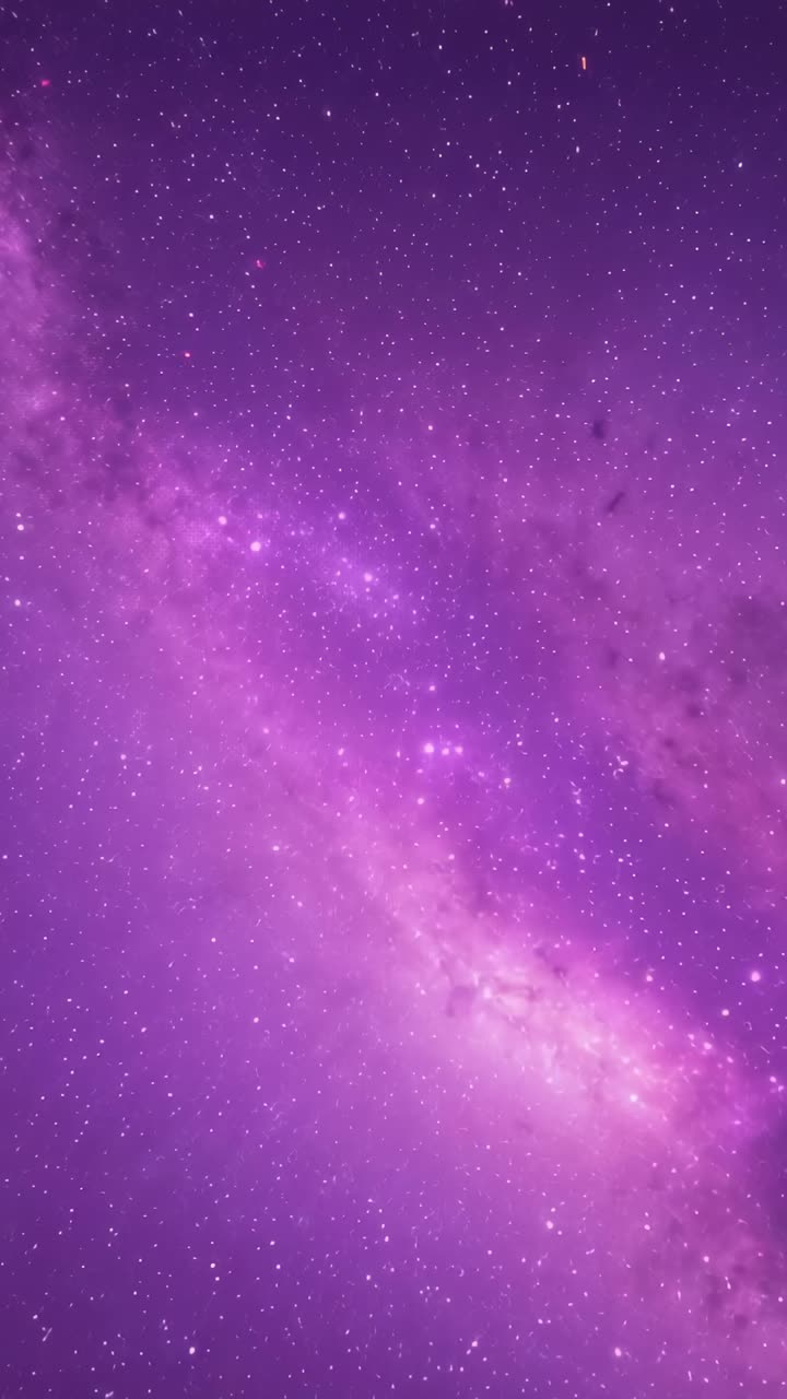 Vertical video: Starting playback, purple-tinted Milky Way galaxy remaining constant in deep space