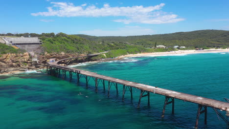 catherine hill bay pier, nsw australia coastline, aerial reveal