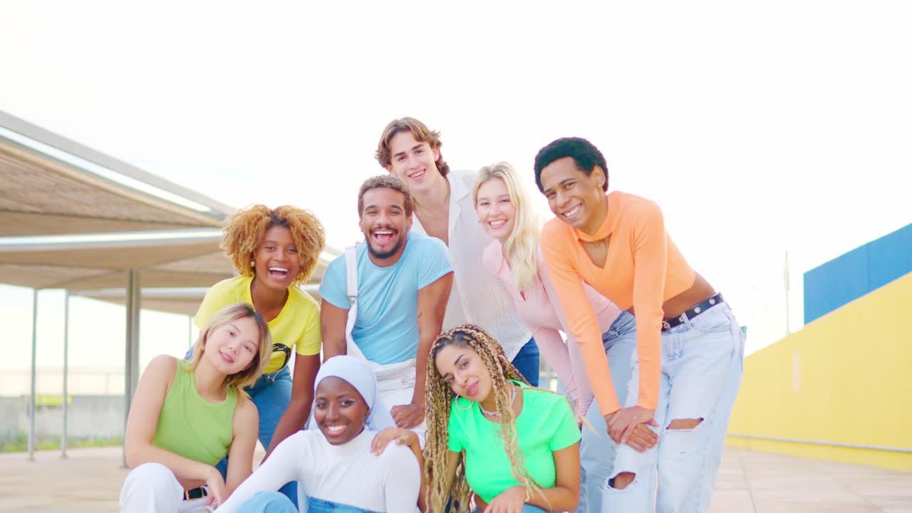 Diverse group of friends smiling together