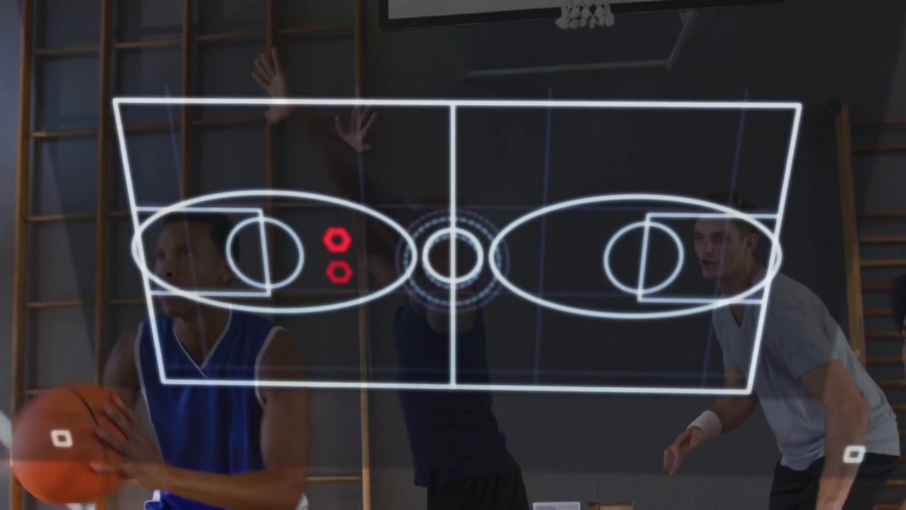 Overlay appearing, center markers animating, player in blue 7 shifting, releasing shot to score