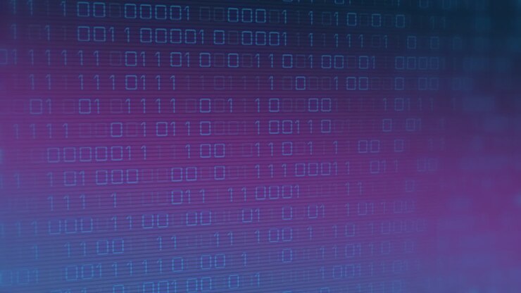 Animation of binary coding over purple background