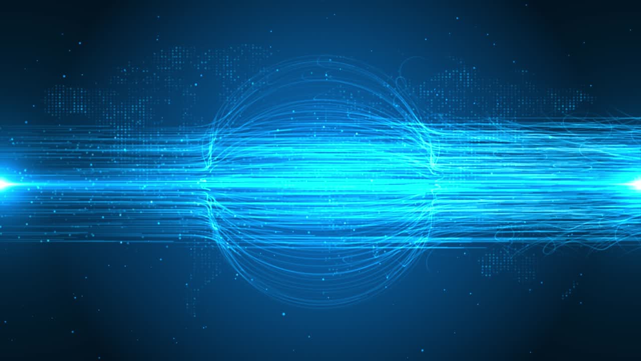Blue Futuristic digital data transfer neon line technology Loop background.