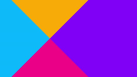 Animation-of-four-purple,-blue,-yellow-and-pink-blocks-of-bright-colour-moving-to-the-middle-and-sep