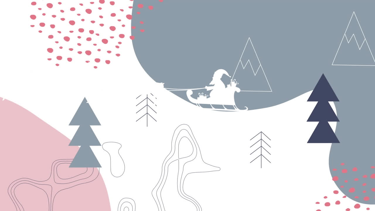 ⁇ 터 겨울 풍경 위에서 사 ⁇ 과 함께  ⁇ 매를 타고 있는 산타클로스의 애니메이션