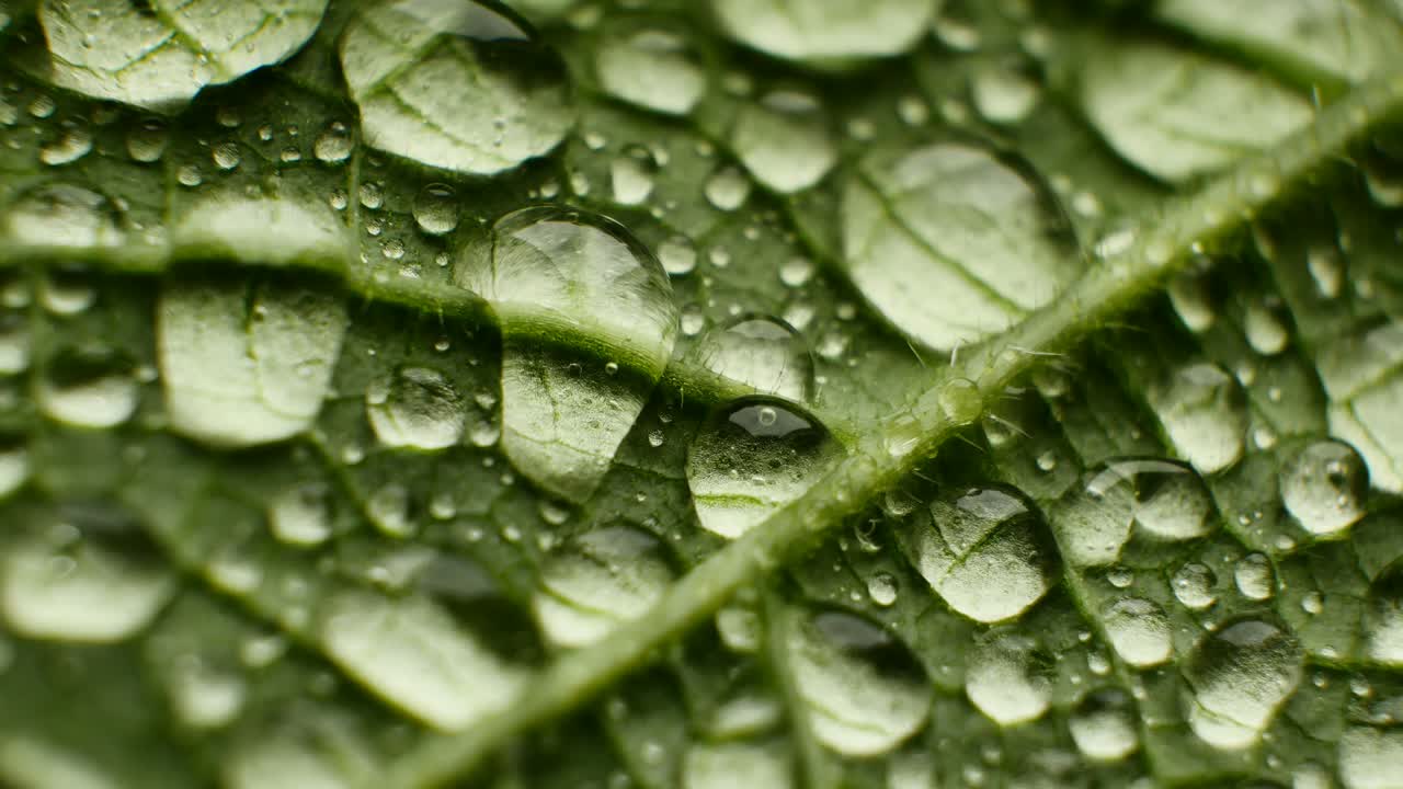 textura de la hoja impermeable primer plano. grandes gotas de agua. física a prueba de lluvia en la naturaleza. vasos de la planta y agujas afiladas