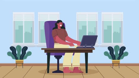 young woman working in laptop character