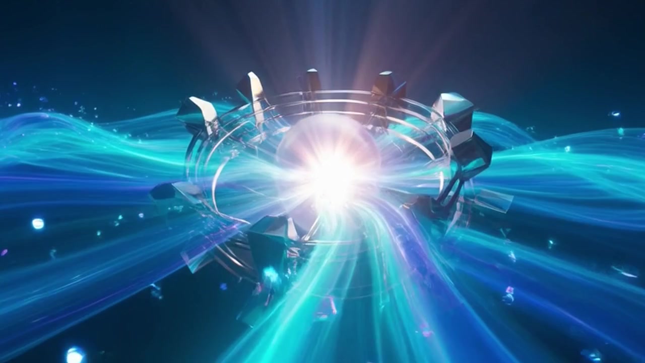 Abstract Glowing Energy Core with Rotating Metallic Rings