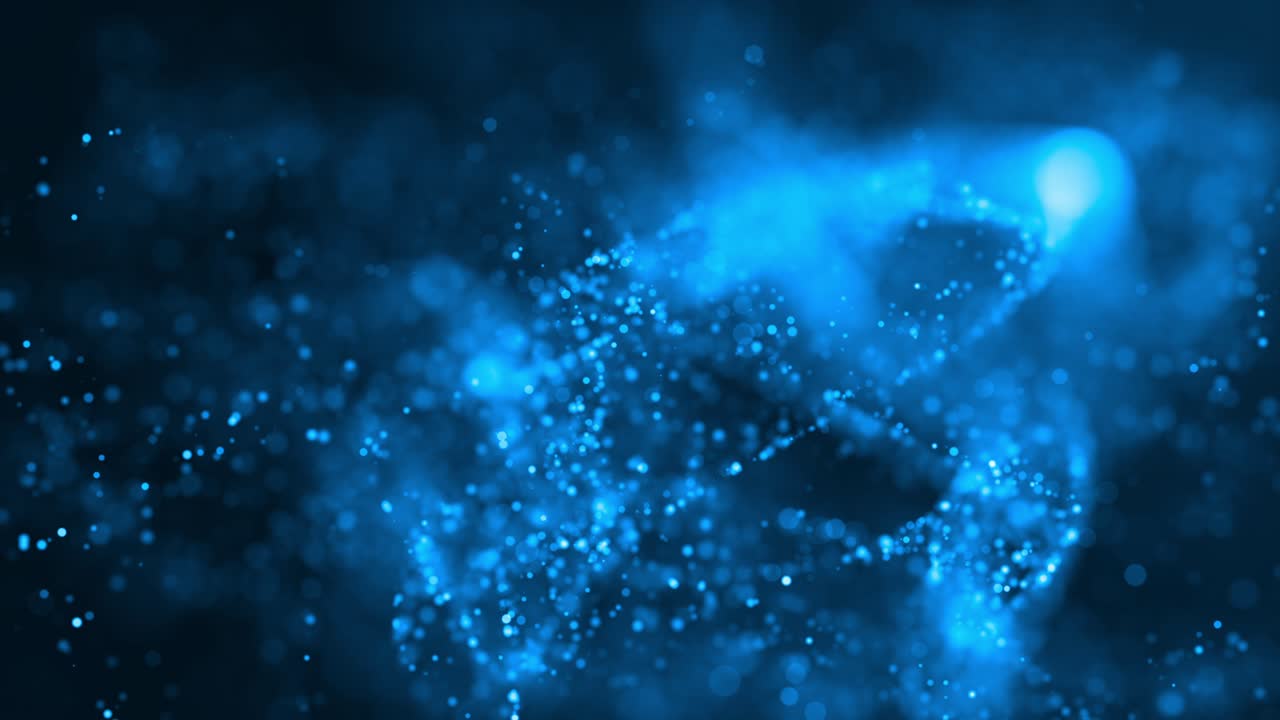 파란 빛의 모션 그래픽 입자 파동 levitation 추상적인 배경