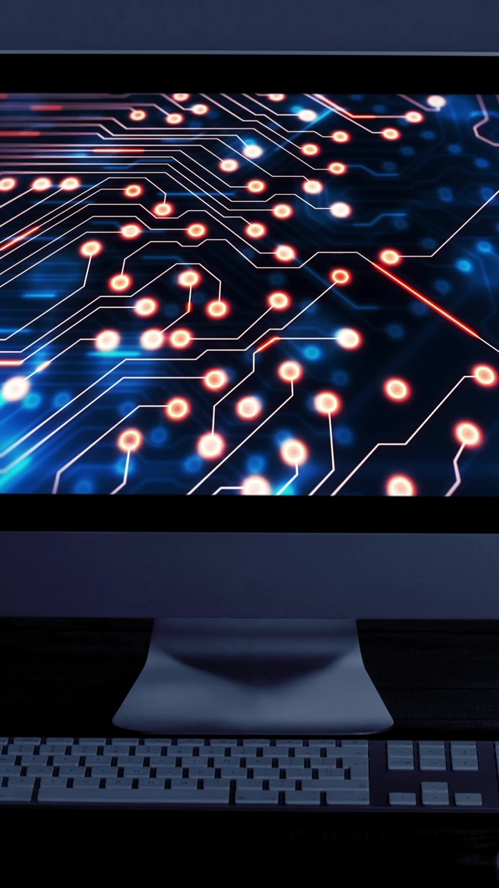 Animation of computer with data processing in office