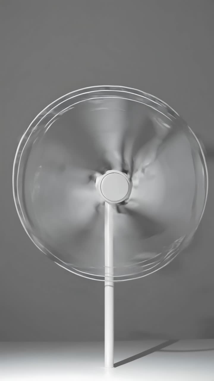 Minimalist video concept of a spinning fan captured from a side angle, highlighting motion blur