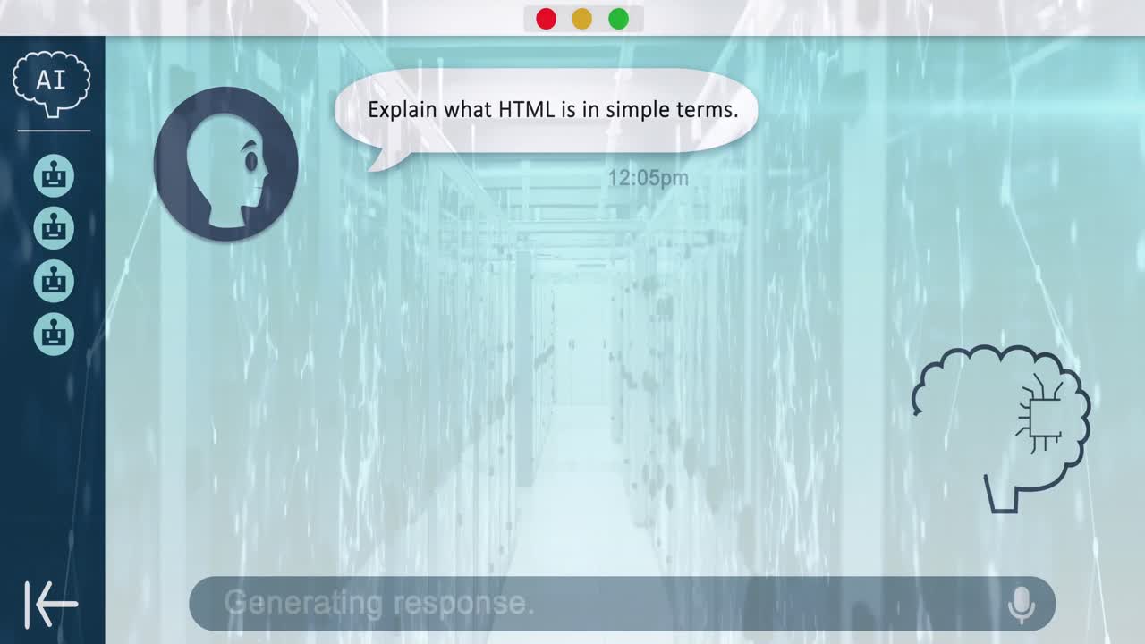 Animation of online ai chat processing over computer servers