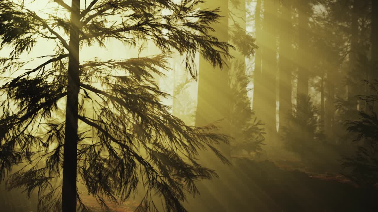 캘리포니아 의 세코이아 국립 공원 에서 여름 에 거대한 세코이아 나무 들 을  ⁇ 고 있다