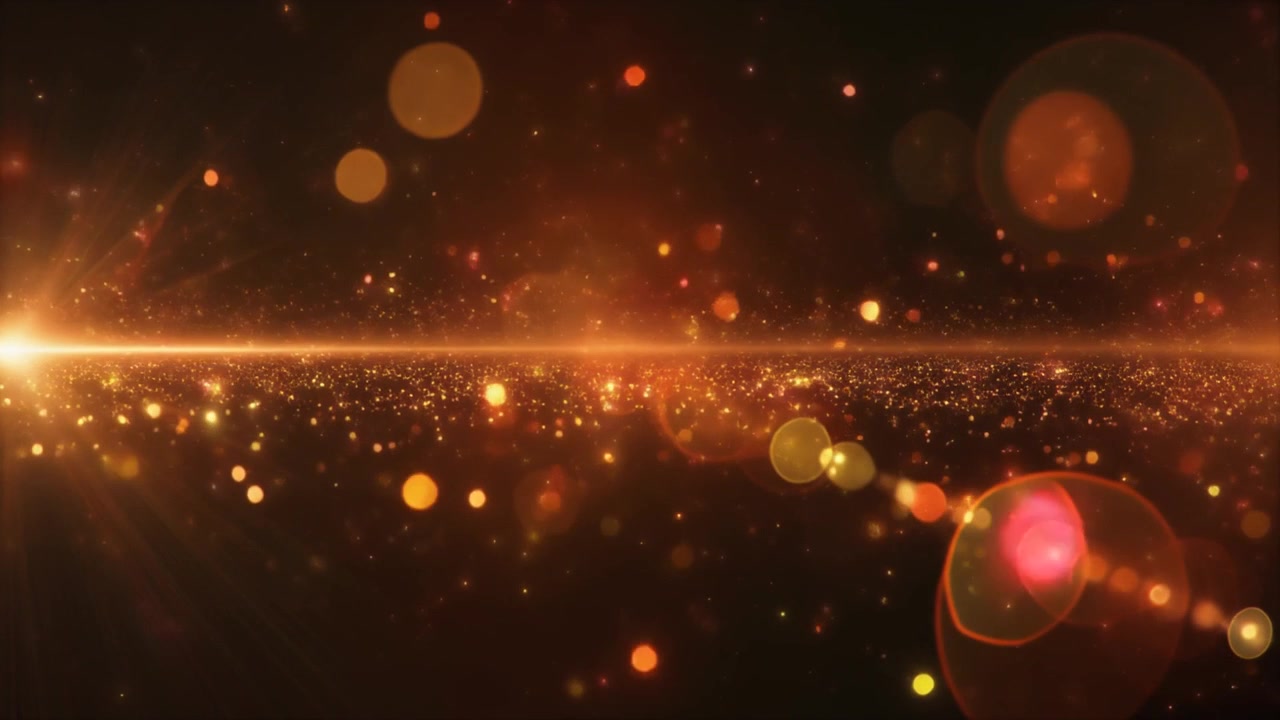 Abstract Golden Particles Floating in Dark Background