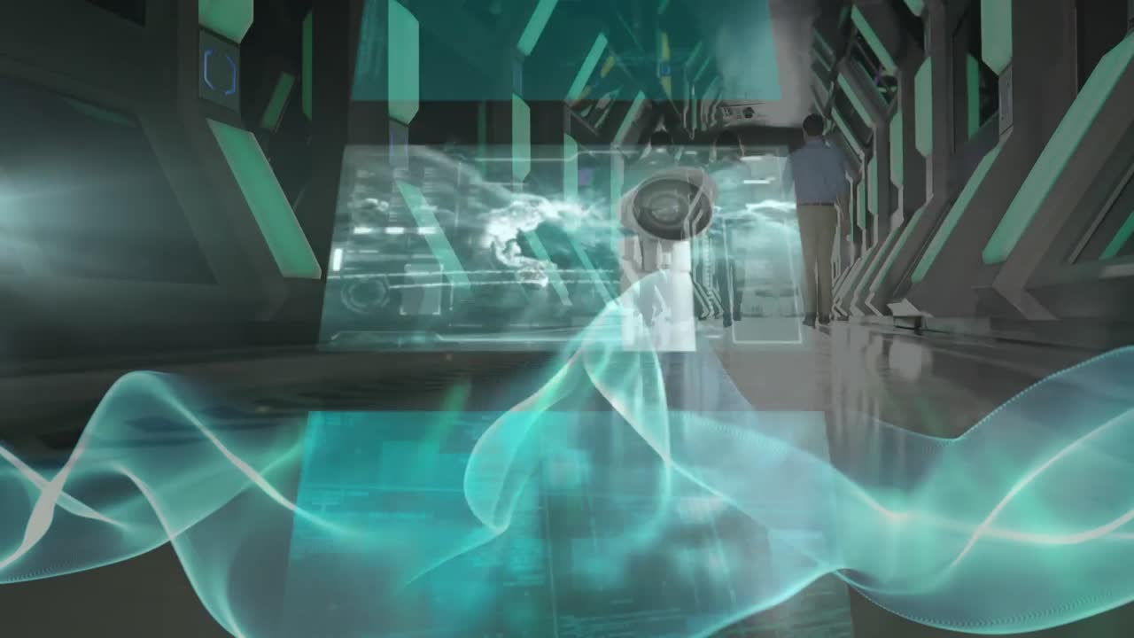 걸어다니는 사업가들 위에서 금융 데이터 처리의 애니메이션