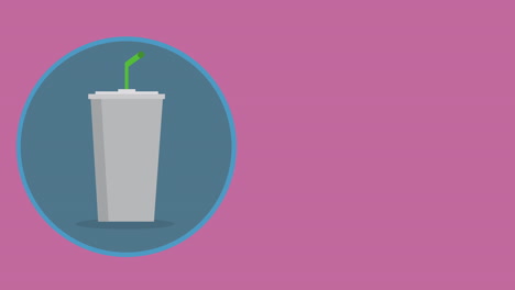 animación de dibujos animados de vaso de papel con paja verde