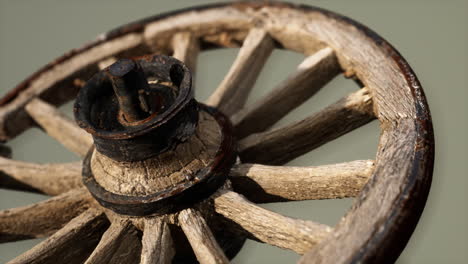 handmade rustic vintage wooden wheel used in medieval wagons