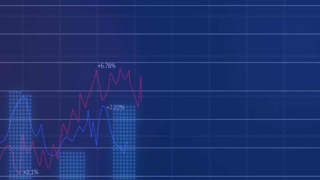 animación del procesamiento de datos financieros sobre un fondo azul
