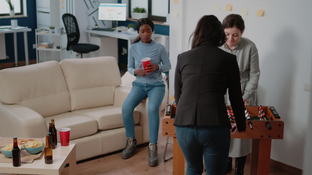 Group of coworkers enjoying fun activity after work