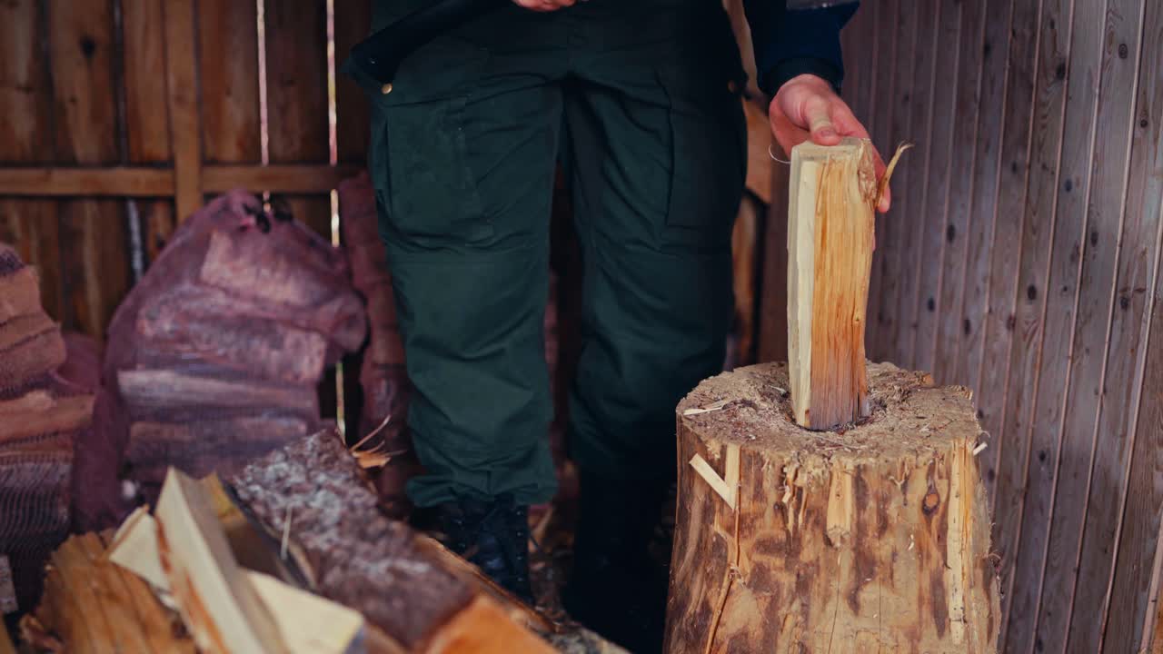 Man Chopping Woods For Winter - Close Up