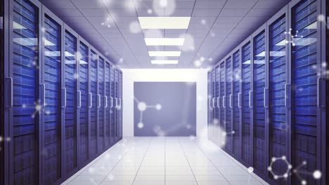 animation of white molecules over computer servers in tech room