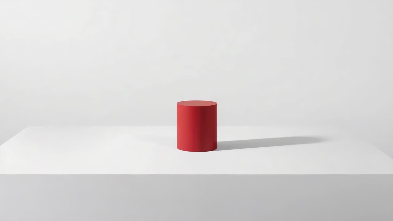 Animering af rød mat cylinder, der stiger på sokkel med problemfri baggrund, højre skygge, der viser skala