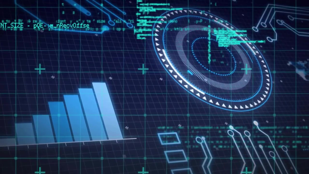 Code scrolling initiating bars scaling and ring gauge rotating for real time data visualization