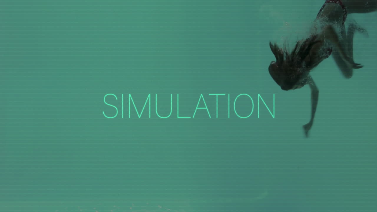 Diver exploring underwater animation with turquoise background in simulation scene