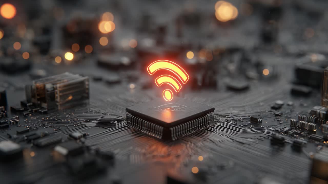 Exploring the Intersection of Technology and Connectivity: A Vibrant Glimpse into a Circuit Board with Wi-Fi Signal Representation