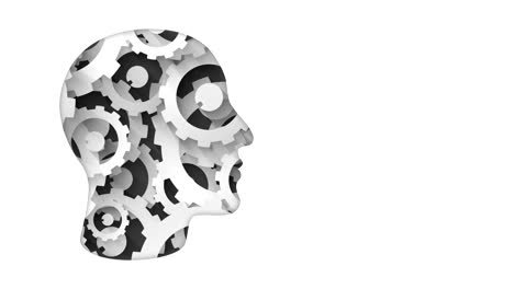 human head creative concept creating new ideas white cogs abstract loop animation