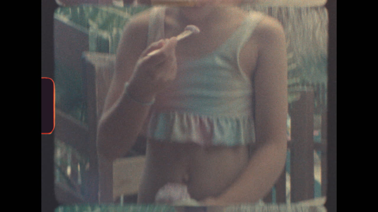 Vintage film of a young girl on vacation