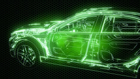 Holographic-animation-of-3D-wireframe-car-model-with-engine