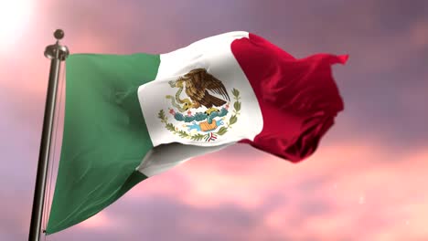 mexico flag waving at wind at sunset, loop