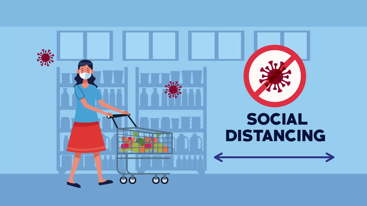social distancing campaign with supermarket female customer