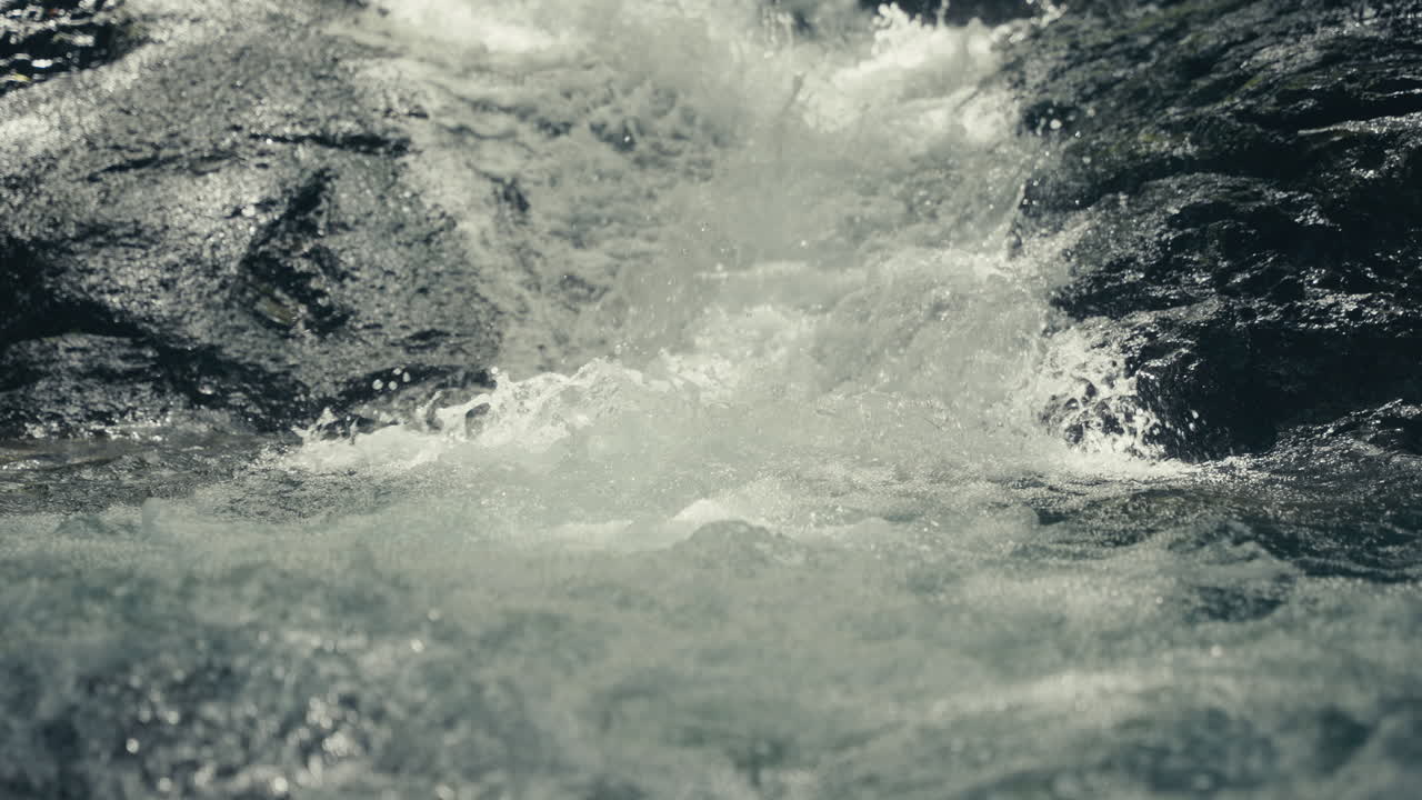 Water rushing over rocks in a river