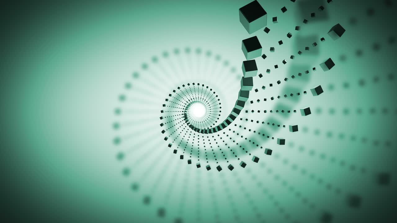Abstract 3d rendering loop turninig cubes on turquoise background