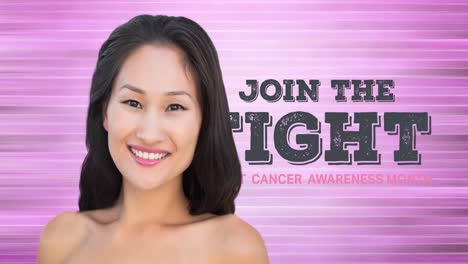 animation of breast cancer text over young woman