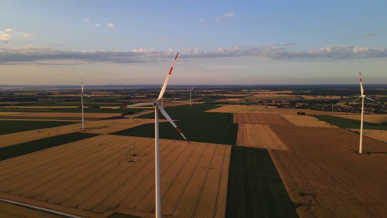 Flying next to a wind turbine, drone footage