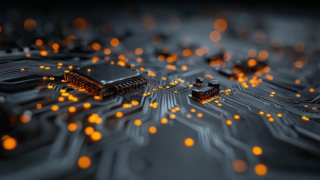 Exploring the Intricacies of a Circuit Board: A Close-Up View of Electronic Components and Dynamic Connections in a Vibrant Digital Landscape