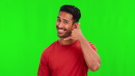 Call,-happy-and-man-in-a-studio-with-green-screen