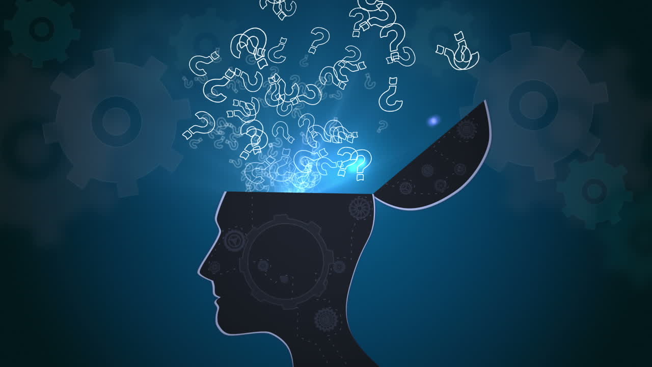 signos de interrogación que aparecen y se abren desde la cabeza