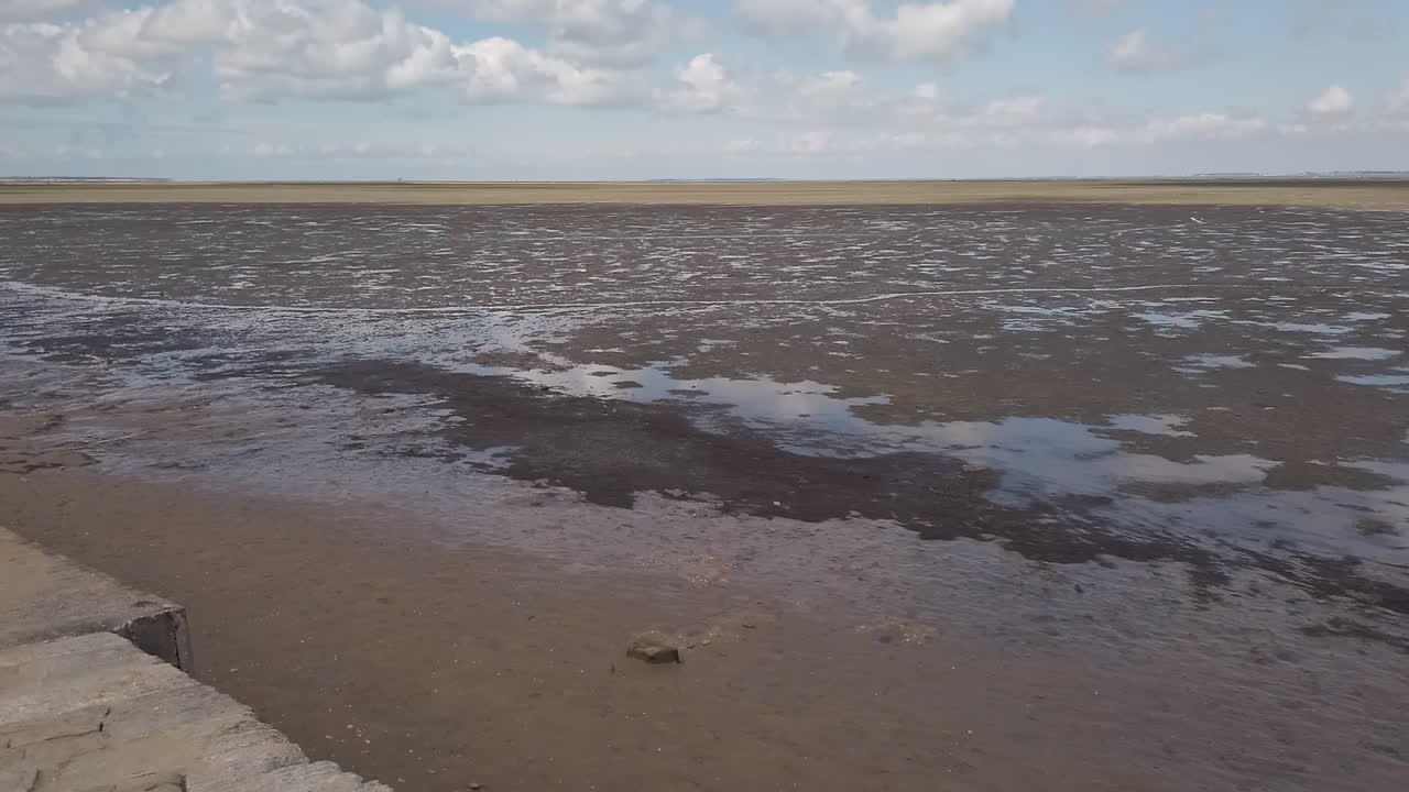movimiento de cámara de muñeca en la playa de la isla de oleron, un territorio en marea baja cubierto de arena, barro o rocas, esta es una zona frágil es una reserva natural