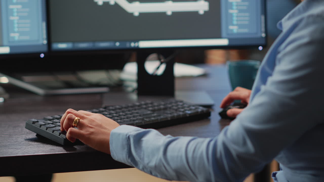 Female engineer working on computer to create 3d machine component