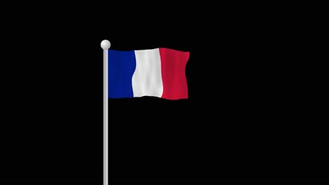 French-Flag-on-flagpole-blowing-in-wind,computer-animation-alpha-effect