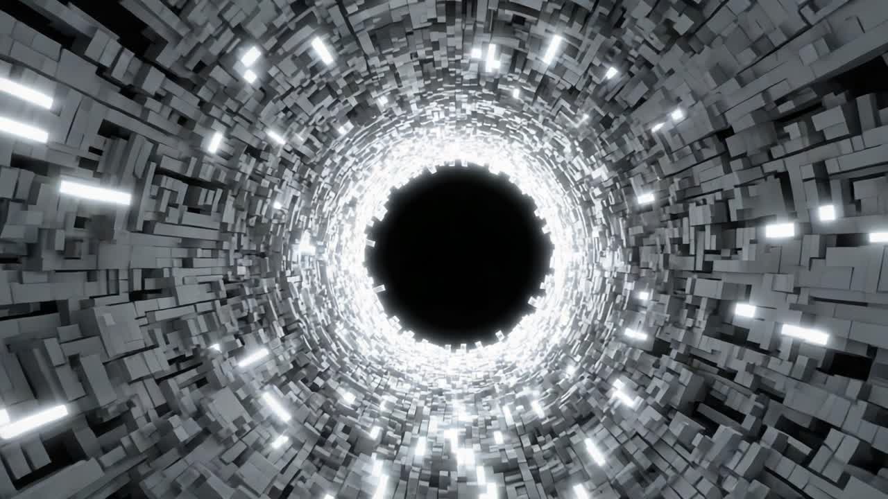 A Captivating Visual Journey Through a Digital Tunnel of Light and Structure: Exploring Depth with Abstract Geometric Forms