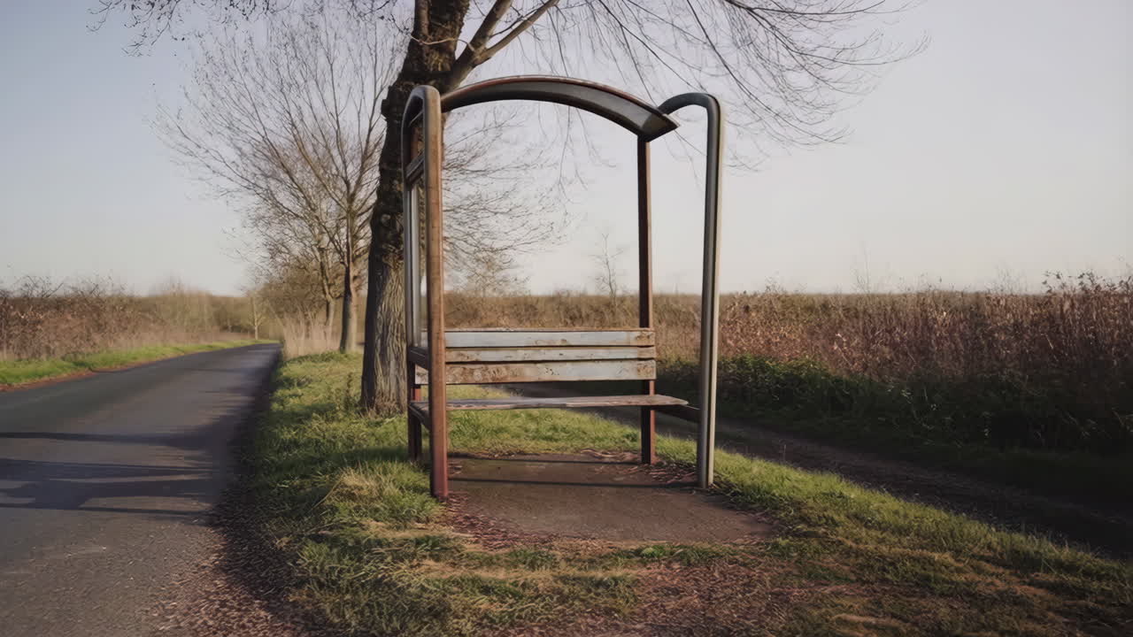 Empty Bus Stop Shelter by a Rural Road