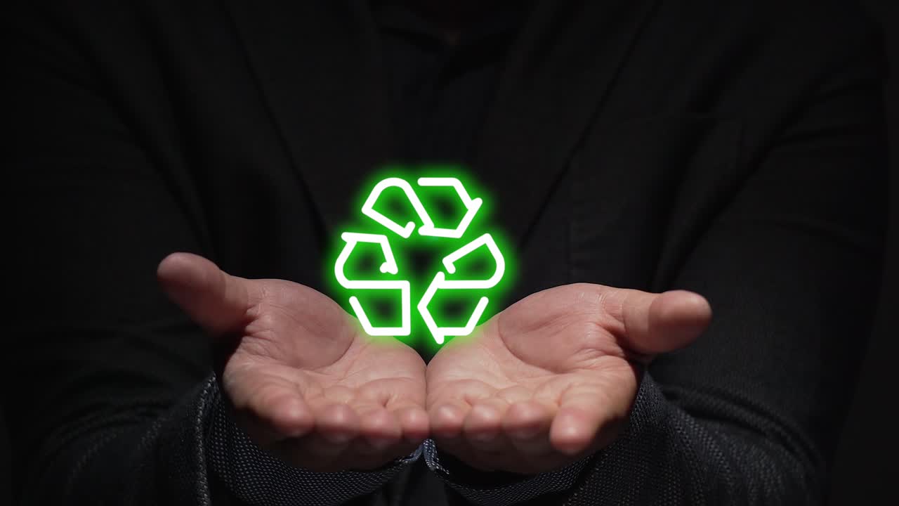 recycling concept. hands teach recycling icon projection.