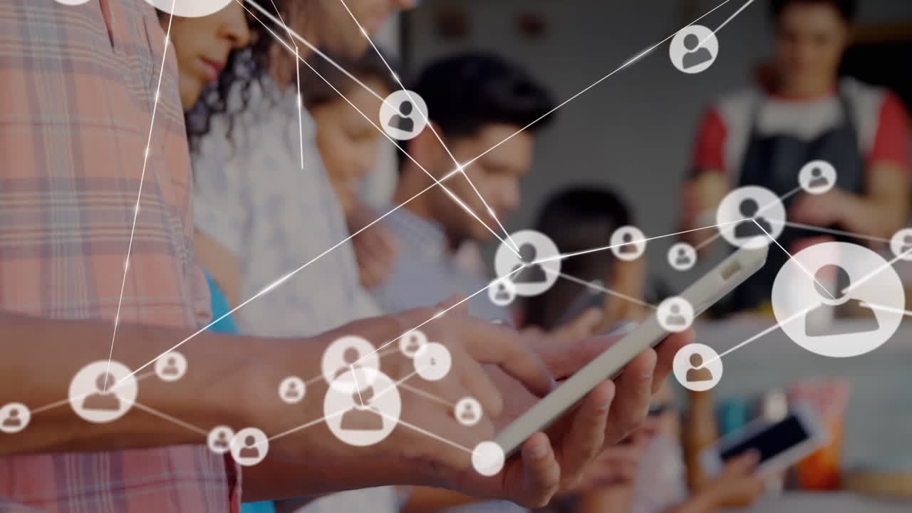 전자 장치를 사용하는 사무실 동료에 대한 네트워크 연결 아이콘의